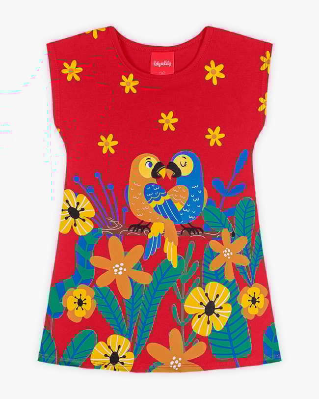 Vestido Infantil em Meia Malha Estampa Arraras - Kely Kety - Tomato-21777c71-4057-4ff5-a3fb-68d44b9160b7