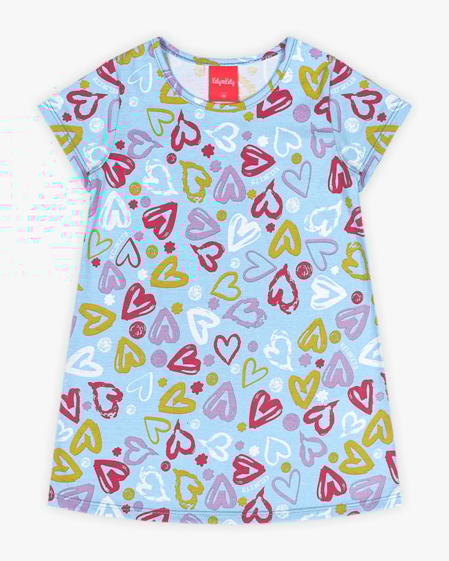 Vestido Infantil em Meia Malha Estampa Corações - Kely Kety - Azul-7b07e011-4967-4d9e-a3c1-1c07401ec5d0