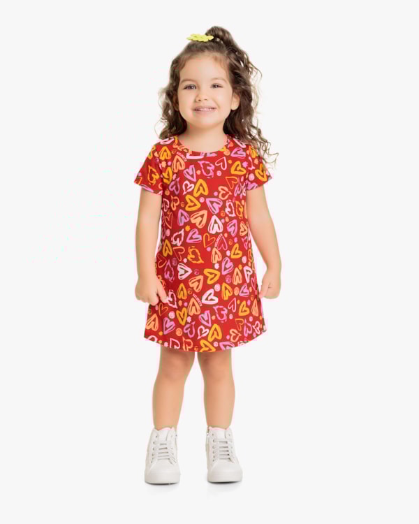 Vestido Infantil em Meia Malha Estampa Corações - Kely Kety - Red Apple