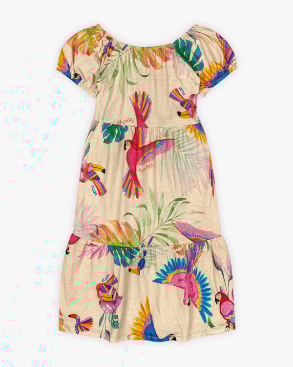 Vestido Infantil em Meia Malha Estampa Tropical - Kely Kety - Deserto