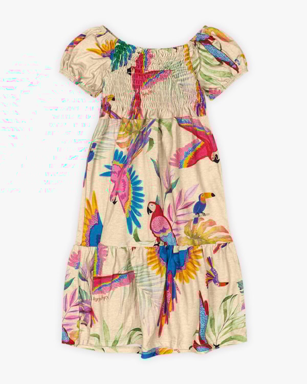 Vestido Infantil em Meia Malha Estampa Tropical - Kely Kety - Deserto