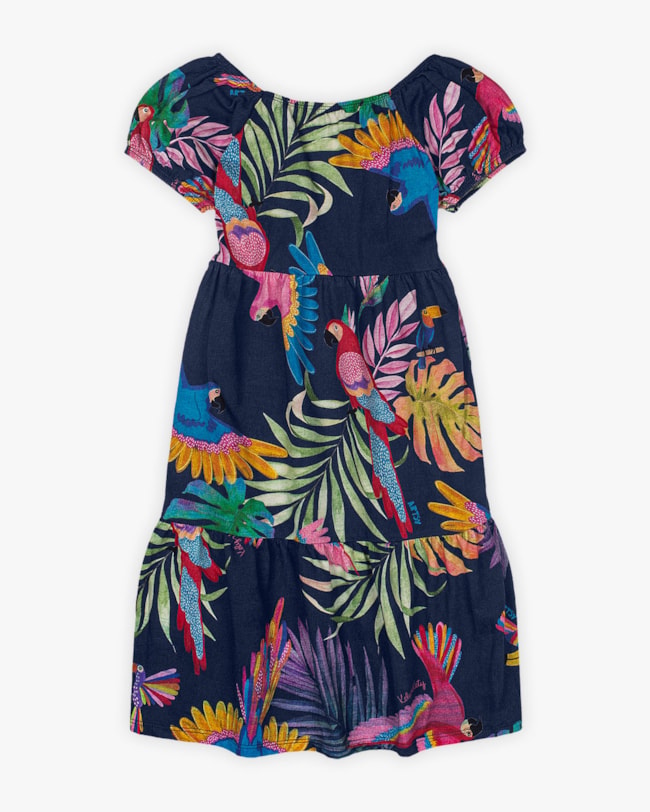 Vestido Infantil em Meia Malha Estampa Tropical - Kely Kety - Oxford-852ee6c1-2dac-4166-afa2-0e6e06ae8f6c