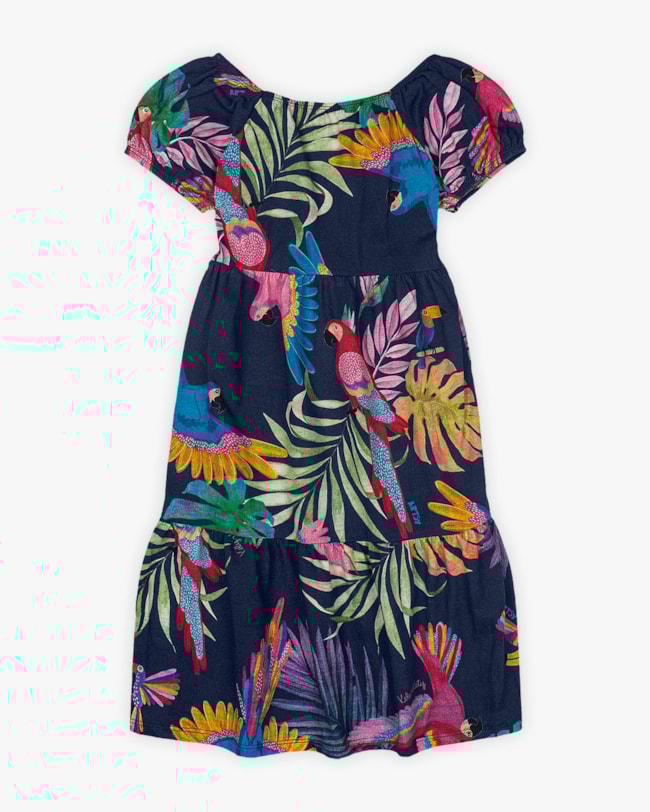 Vestido Infantil em Meia Malha Estampa Tropical - Kely Kety - Oxford-cf8b331d-c3a3-4f7f-9b0b-5710b5b78984