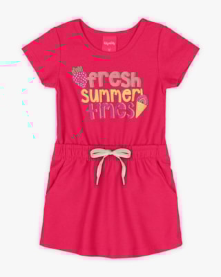 Vestido Infantil em Moletinho com Bolsos - Kely Kety - Cherry