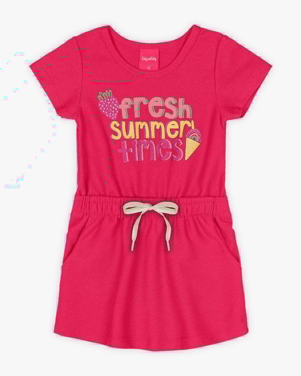 Vestido Infantil em Moletinho com Bolsos - Kely Kety - Cherry