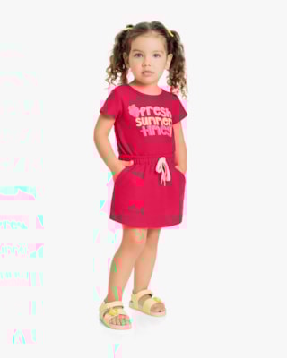 Vestido Infantil em Moletinho com Bolsos - Kely Kety - Cherry