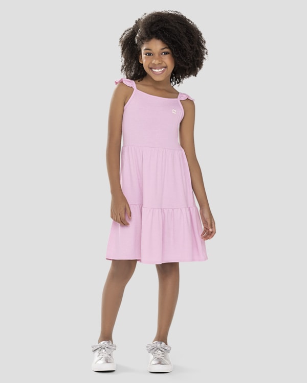 Vestido Infantil em Viscose com Babados Kely Kety Rosa