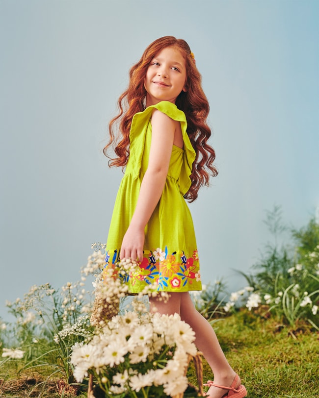 Vestido Infantil em Viscose com Estampa na Barra - Kely Kety - Aspargo-3e0e13b0-c70f-4c3d-861f-f8cd9e18d94e