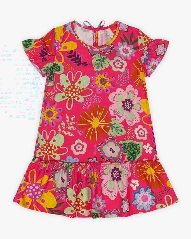 Vestido Infantil em Viscose Estampa Flores - Kely Kety - Cherry-a0a6496a-251f-4db3-b234-4472d815ffd6