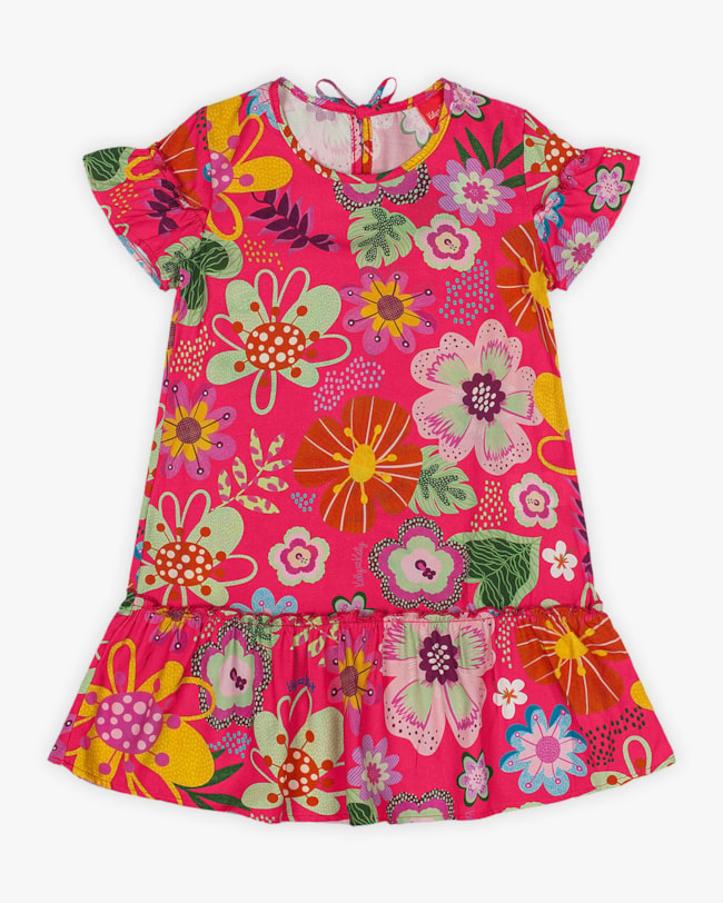 Vestido Infantil em Viscose Estampa Flores - Kely Kety - Cherry-fb62685f-1eac-4d63-a1b5-183e9e8c24b8