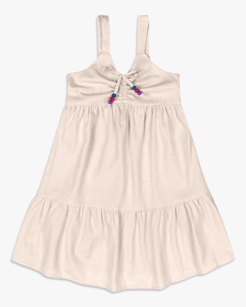 Vestido Infantil em Viscose Linho com Babado - Kely Kety - Areia