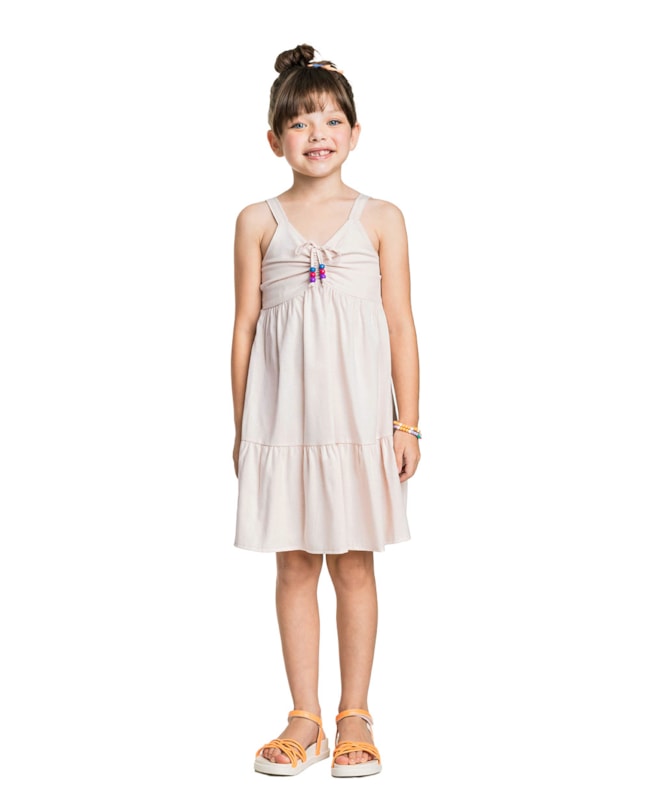 Vestido Infantil em Viscose Linho com Babado - Kely Kety - Areia-0028ad48-3b31-4f71-aa9a-bb68ef6ce163