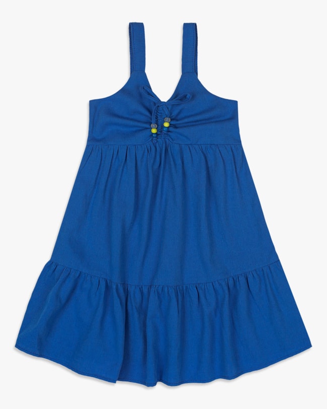 Vestido Infantil em Viscose Linho com Babado - Kely Kety - Royal-438f06ff-06c5-4096-ab6b-11b39775633b