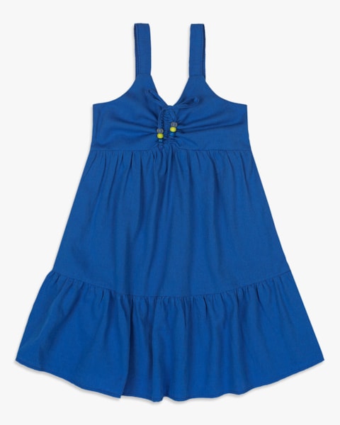 Vestido Infantil em Viscose Linho com Babado - Kely Kety - Royal