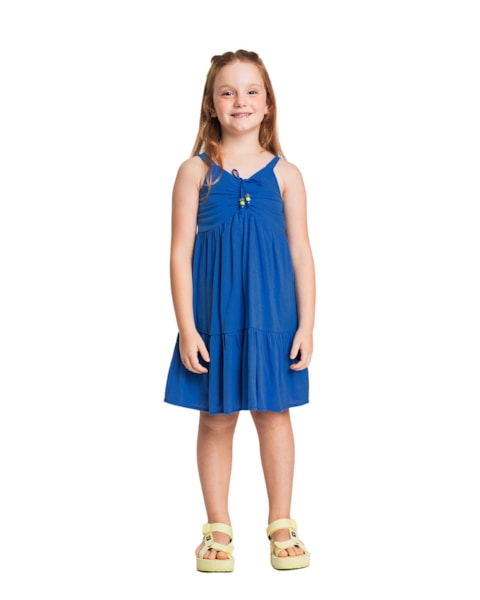 Vestido Infantil em Viscose Linho com Babado - Kely Kety - Royal