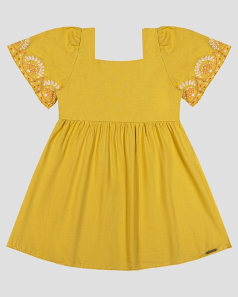 Vestido Infantil em Viscose Linho com Estampa Kely Kety Amarelo