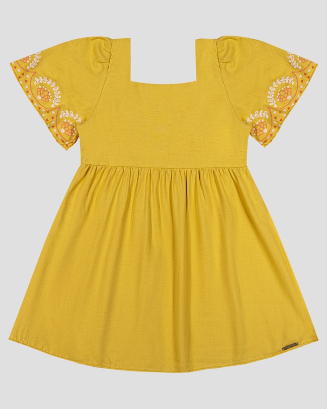 Vestido Infantil em Viscose Linho com Estampa Kely Kety Amarelo-5853d6bb-5a2c-4704-a2e0-6a937172846d