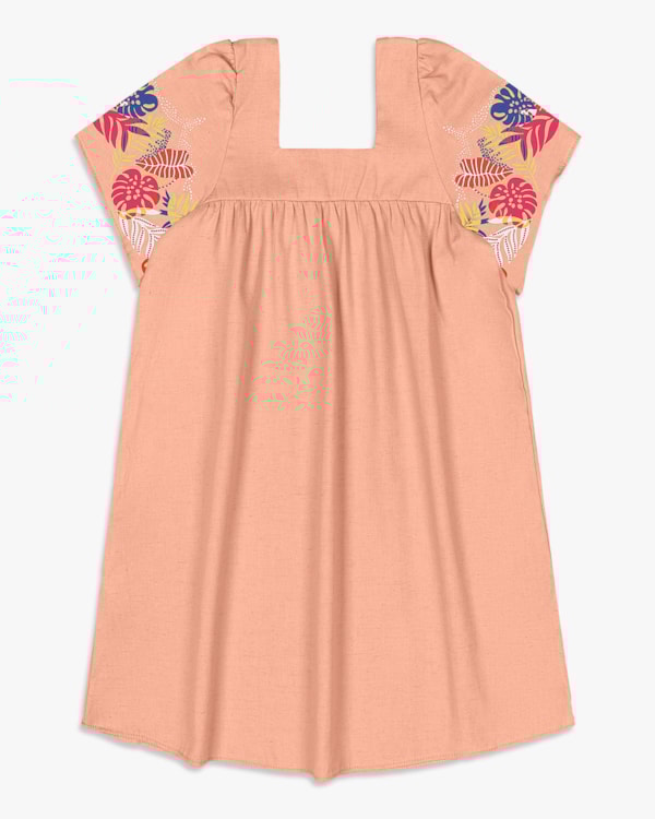 Vestido Infantil em Viscose Linho com Estampa Manga - Kely Kety - Pessego-10