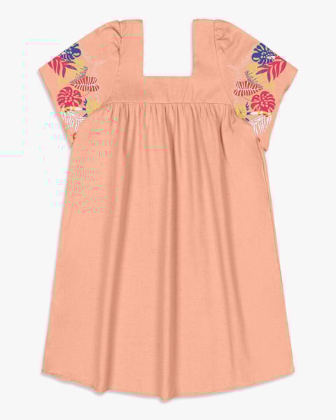 Vestido Infantil em Viscose Linho com Estampa Manga - Kely Kety - Pêssego