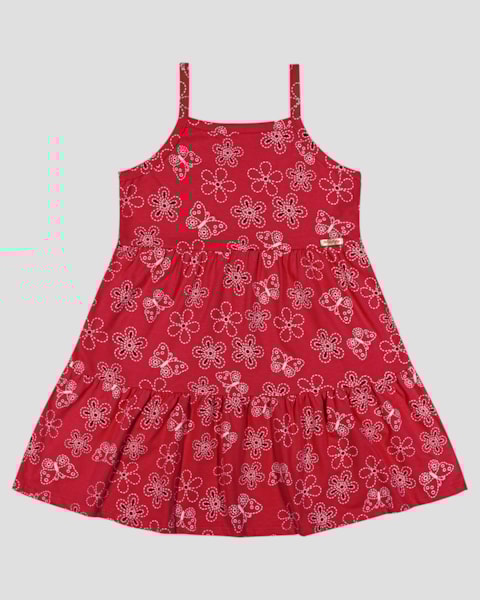 Vestido Infantil Estampado com Alça Fina Kely Kety Vermelho