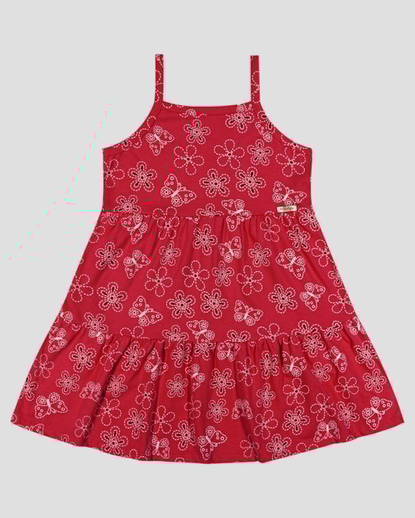 Vestido Infantil Estampado com Alça Fina Kely Kety Vermelho