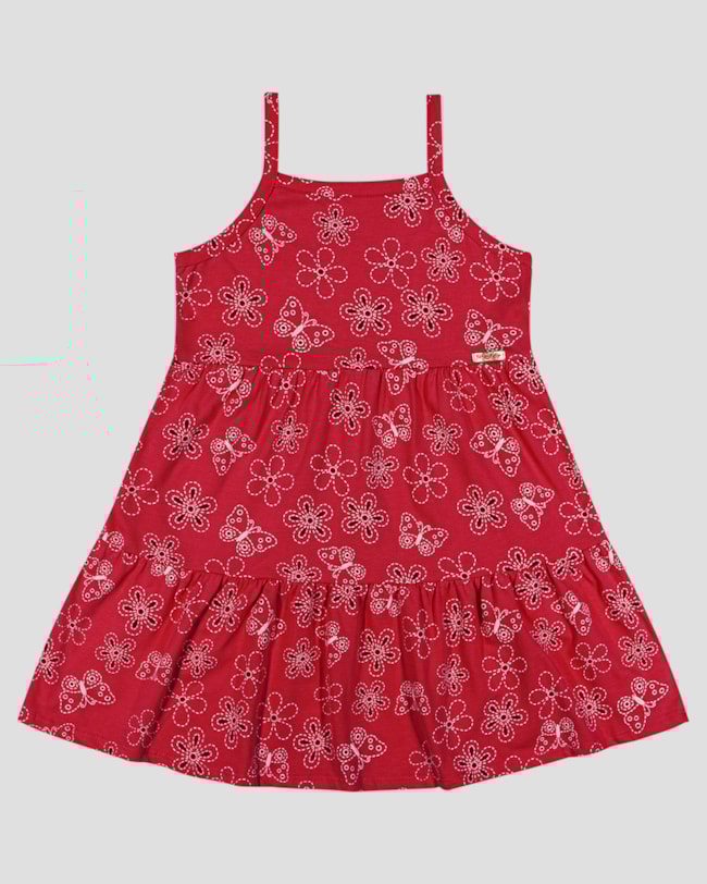 Vestido Infantil Estampado com Alça Fina Kely Kety Vermelho-b147628e-4ef6-4280-b001-28c92e557386