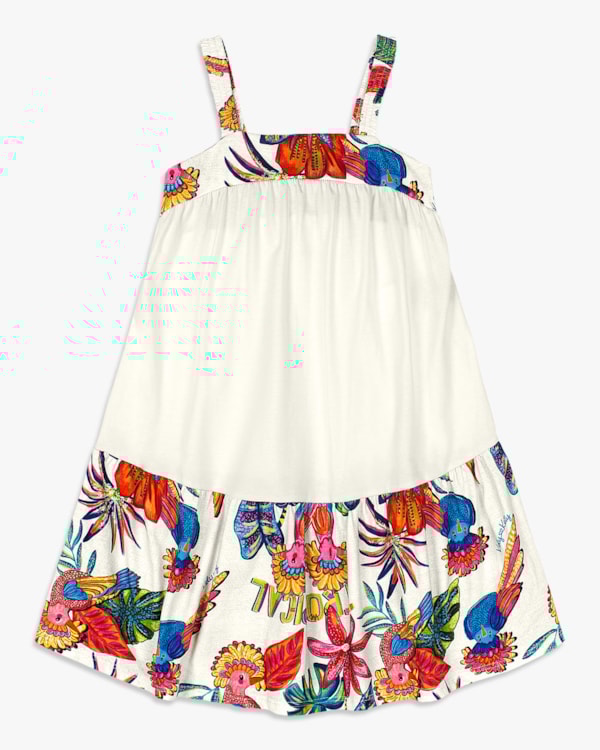 Vestido Infantil Estampado com Alças e Babados – Kely Kety - Natural