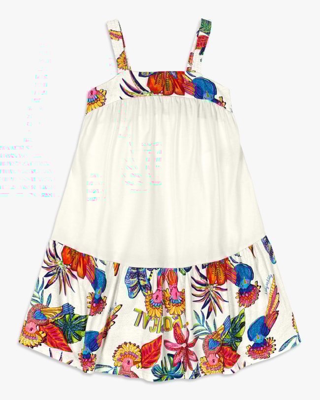 Vestido Infantil Estampado com Alças e Babados – Kely Kety - Natural-36e13858-6d7a-4889-b688-271f049e0e74