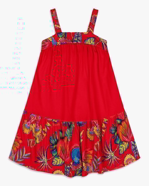 Vestido Infantil Estampado com Alças e Babados – Kely Kety - Tomato