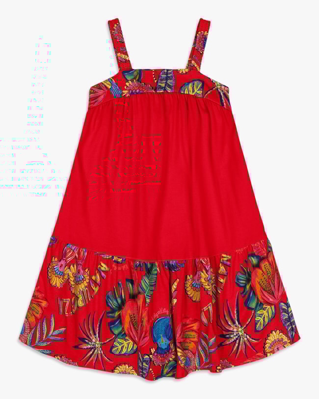 Vestido Infantil Estampado com Alças e Babados – Kely Kety - Tomato-d06ca3aa-29cf-4c4a-8eee-92b2b5a9221e