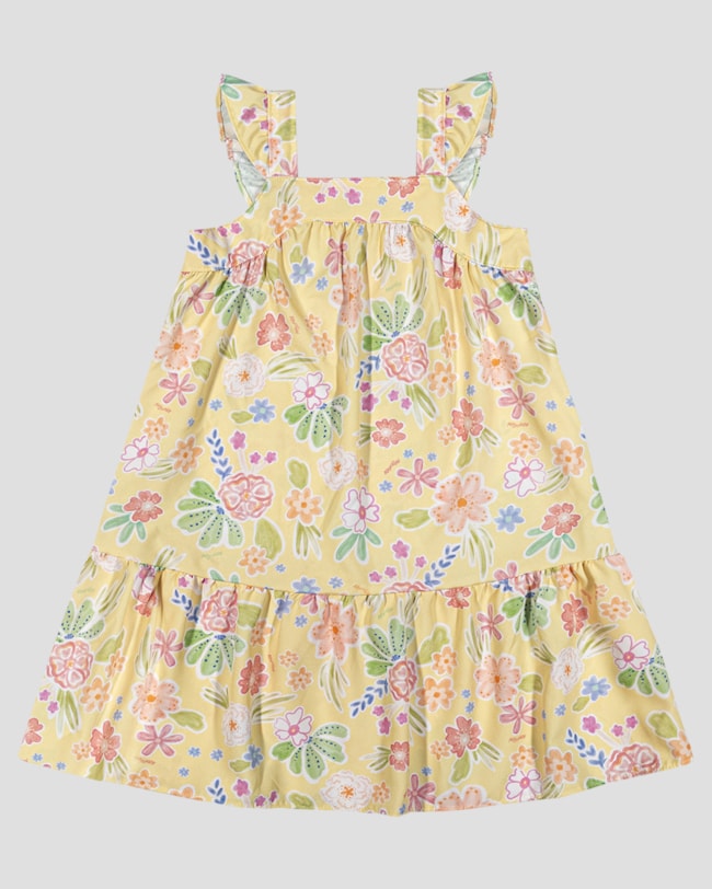 Vestido Infantil Estampado com Babados Kely Kety Amarelo-21536d0d-61d6-4622-b2f9-1c7ca9b44449