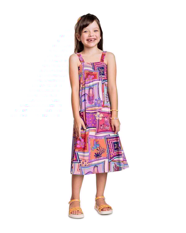Vestido Infantil Estampado com Laço nas Costas - Kely Kety - Ibiza