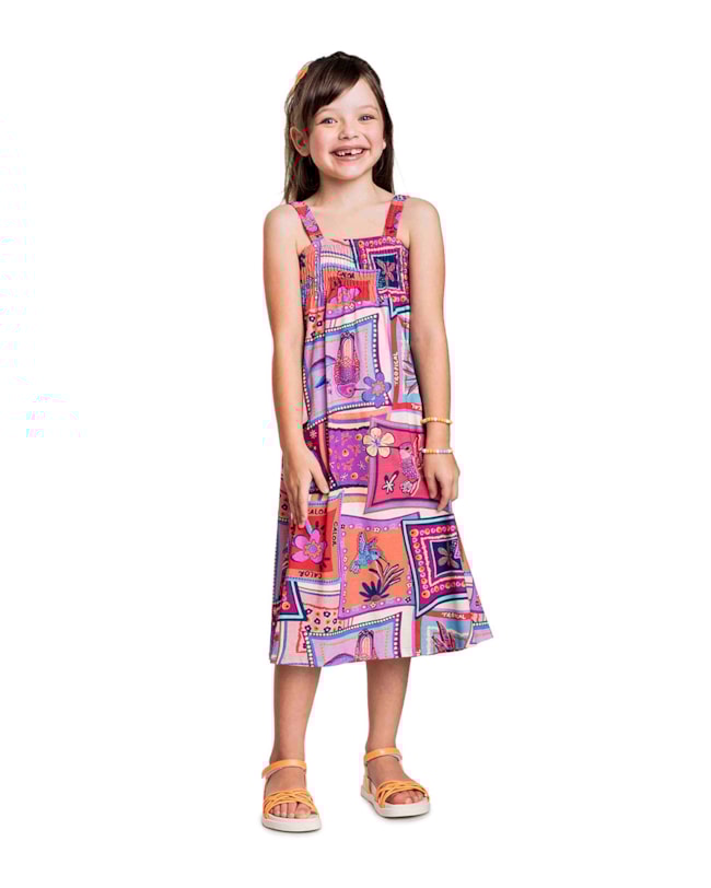 Vestido Infantil Estampado com Laço nas Costas - Kely Kety - Ibiza-50bec1ef-6a5f-492f-b0cf-7a4f93b6ada3