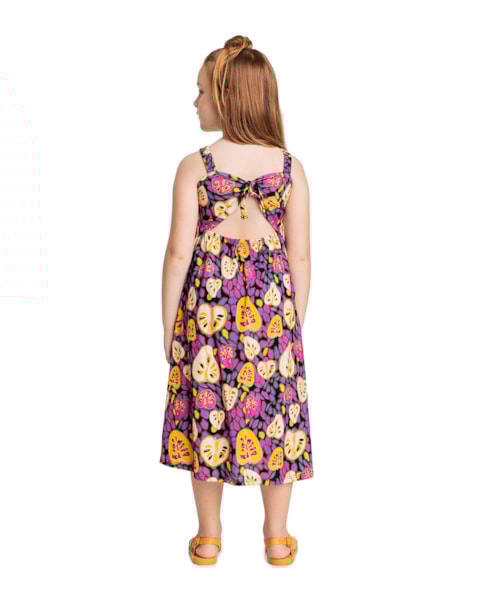 Vestido Infantil Estampado com Laço nas Costas - Kely Kety - Preto