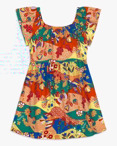 Vestido Infantil Estampado com Manga Babado - Kely Kety - Tomato