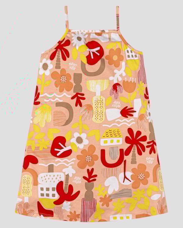 Vestido Infantil Estampado em Meia Malha Kely Kety Laranja