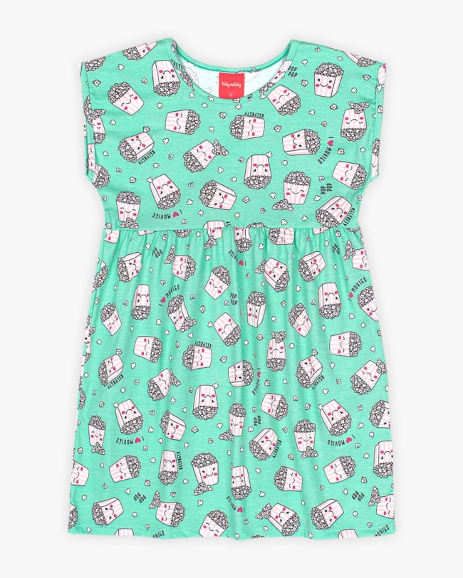 Vestido Infantil Estampado em Meia Malha - Kely Kety - Serenity-848eb9e3-a1c2-4664-a5d2-802453c39c11