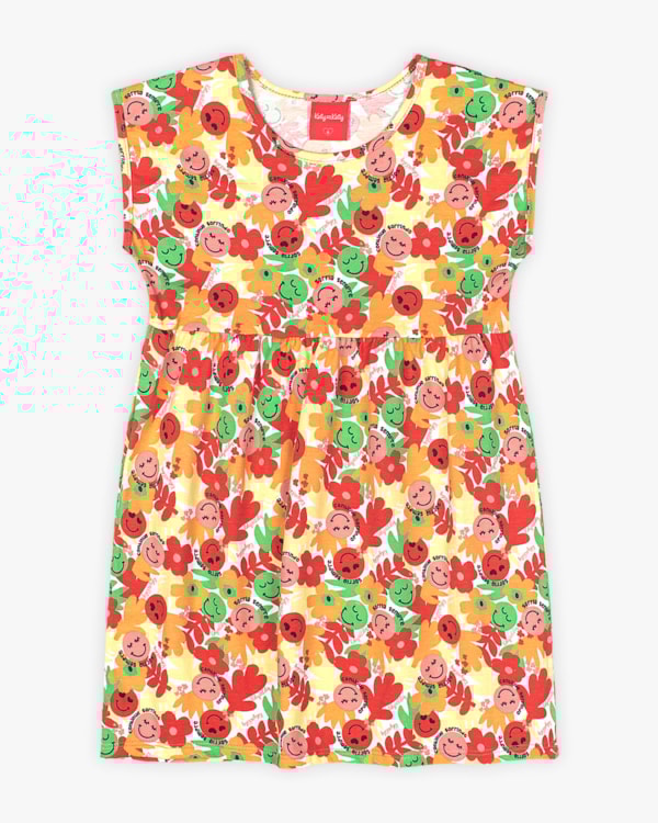 Vestido Infantil Estampado em Meia Malha - Kely Kety - Sweet Coral