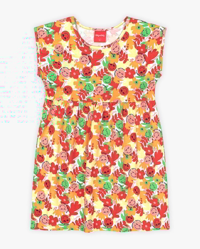 Vestido Infantil Estampado em Meia Malha - Kely Kety - Sweet Coral-53928516-ea90-48d0-976b-8eb09bac4224
