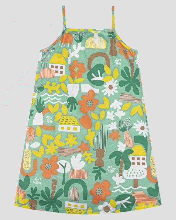 Vestido Infantil Estampado em Meia Malha Kely Kety Verde