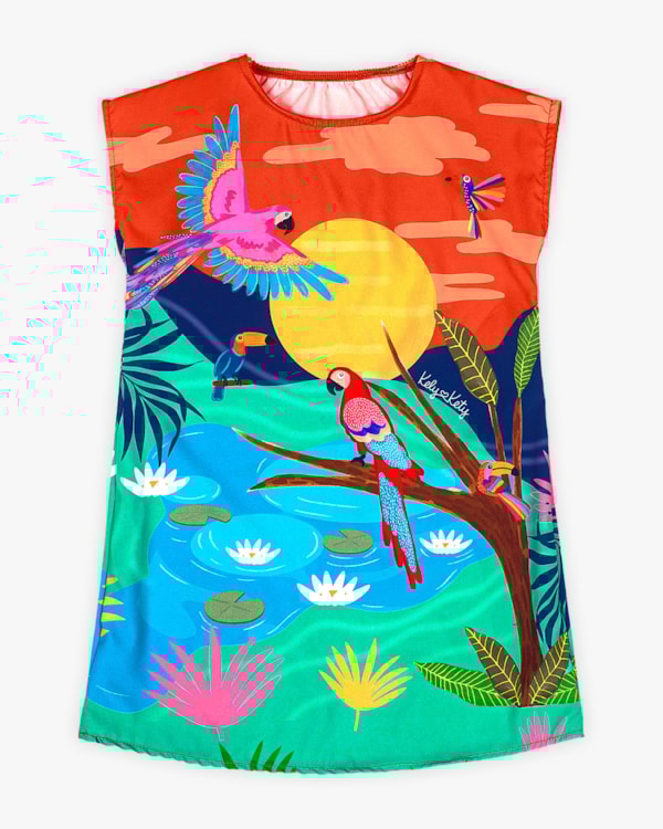 Vestido Infantil Estampado em Tecido Resort - Kely Kety - Carrot