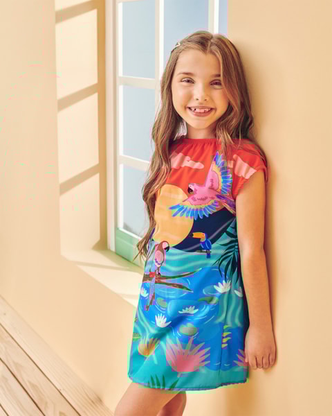 Vestido Infantil Estampado em Tecido Resort - Kely Kety - Carrot