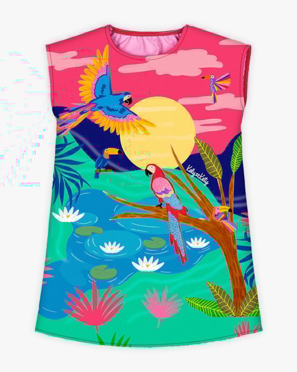Vestido Infantil Estampado em Tecido Resort - Kely Kety - Cherry