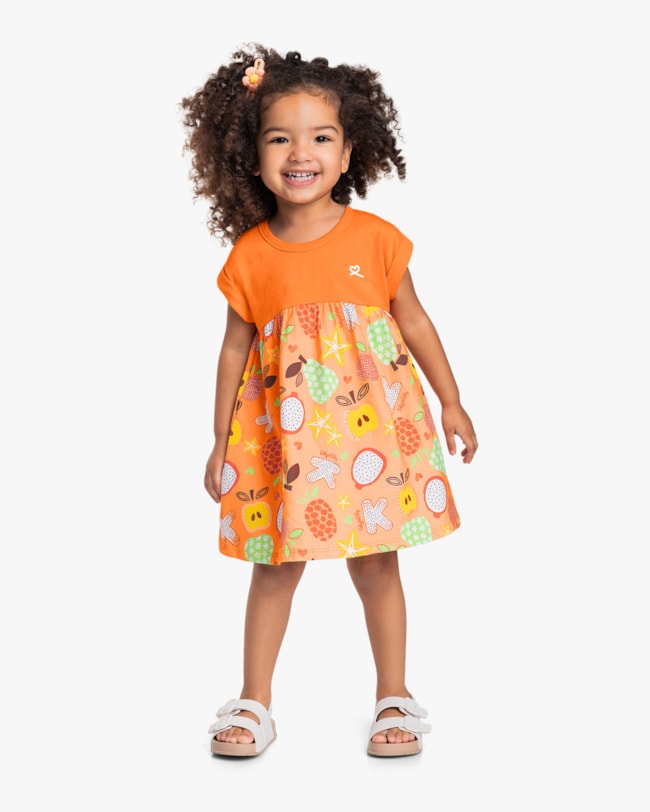 Vestido Infantil Estampado Frutas Tropicais - Kely Kety - Nectarine-5d89717a-9f47-4226-a9c9-8fb5c77b7cd9