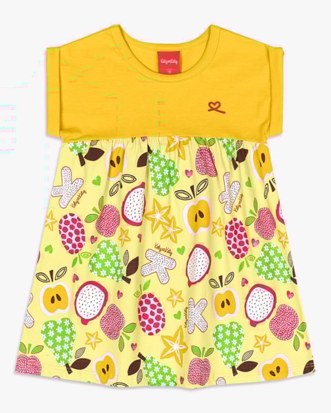 Vestido Infantil Estampado Frutas Tropicais - Kely Kety - Sol
