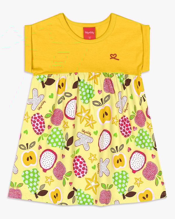 Vestido Infantil Estampado Frutas Tropicais - Kely Kety - Sol