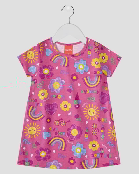 Vestido Infantil Estampado Manga Curta em Malha - Kely Kety - Blossom