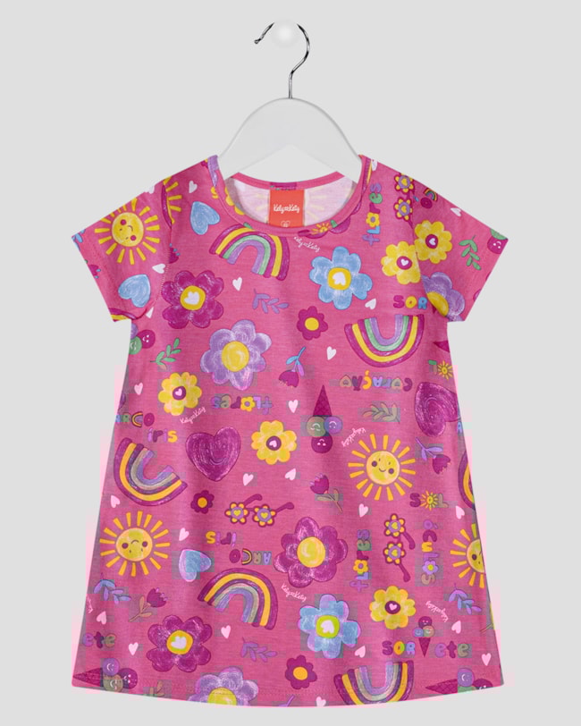 Vestido Infantil Estampado Manga Curta em Malha - Kely Kety - Blossom-13afc844-3a13-460e-b8ca-0cc09ce53430
