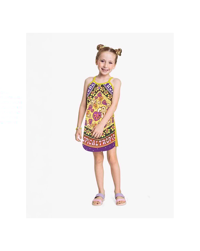 Vestido Infantil Estampado Tropical com Alças - Kely Kety - Aspargo-0ce398f9-3265-4059-a52c-92ed61cada63