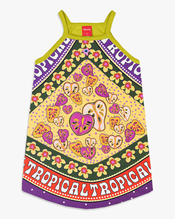 Vestido Infantil Estampado Tropical com Alças - Kely Kety - Aspargo